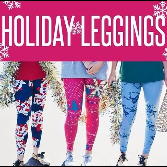 LuLaRoe TC2 Adult 18+ Holiday Leggings Santa Blue - Picture 7 of 8